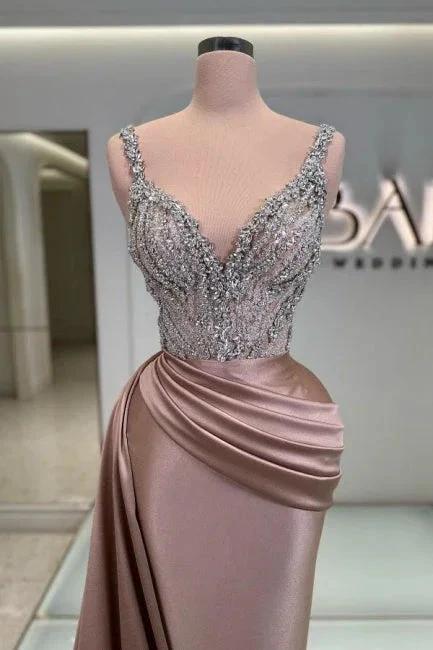 Glamorous Long Mermaid V-neck Sleeveless Jewel Prom Dress by misshow.com