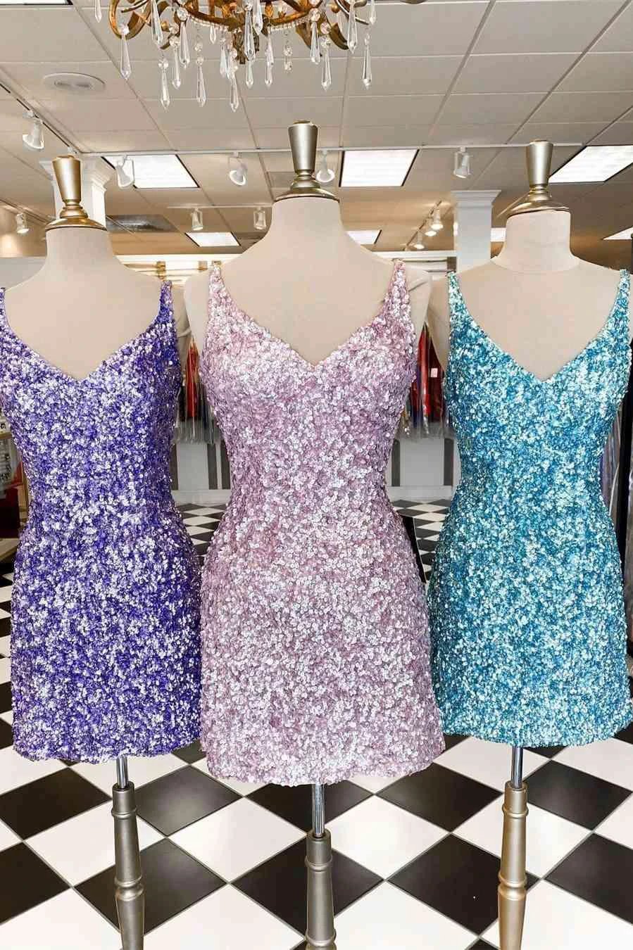 Glitter Lavender Sequined Homecoming Dress SYH28 by vivymakudress