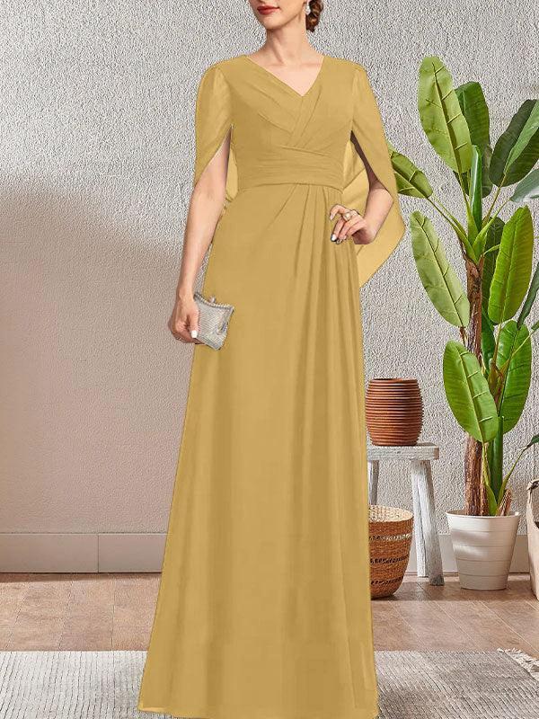 Dark Navy A-Line V-Neck Long Mother of Bride Dress by Dreamylily