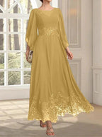 A-line Scoop Illusion Ankle-Length Lace Chiffon Mother of the Bride Dress With Sequins by Dreamylily