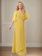 A-Line V-Neck Long Sequins Chiffon Mother Dress by Dreamylily