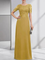 A-line Scoop Floor-Length Lace Chiffon Mother of the Bride Dress With Sequins by Dreamylily