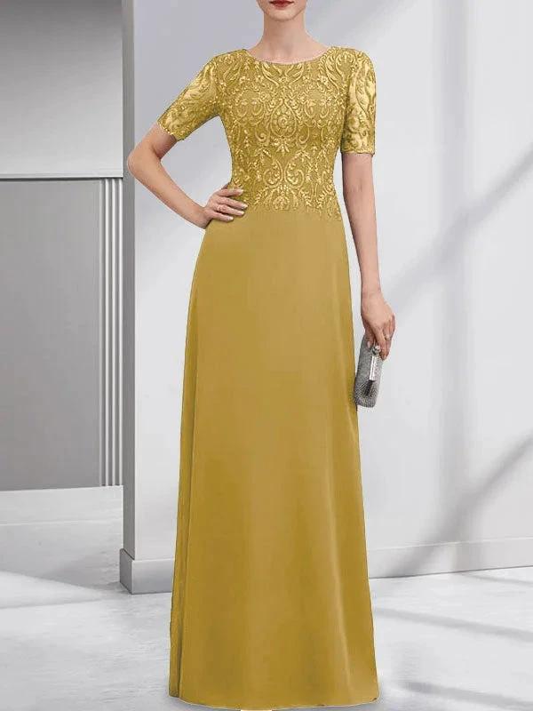 A-line Scoop Floor-Length Lace Chiffon Mother of the Bride Dress With Sequins by Dreamylily