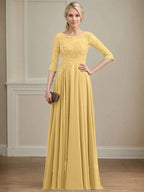 A-line Scoop Illusion Floor-Length Lace Chiffon Mother of the Bride Dress With Sequins by Dreamylily