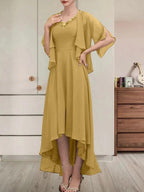 A-line V-Neck Asymmetrical Chiffon Mother of the Bride Dress With Beading Sequins by Dreamylily