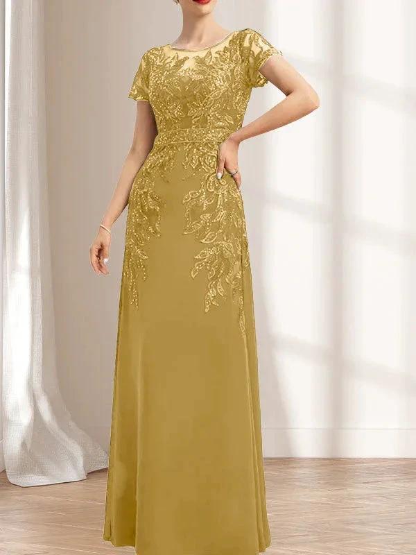 Sheath/Column Scoop Illusion Floor-Length Lace Chiffon Mother of the Bride Dress With Sequins by Dreamylily