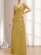 Sheath/Column Scoop Illusion Floor-Length Lace Chiffon Mother of the Bride Dress With Sequins by Dreamylily