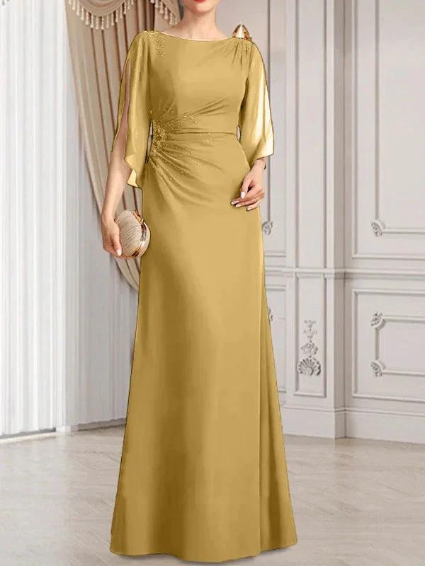 Sheath/Column Scoop Floor-Length Chiffon Mother of the Bride Dress With Pleated Beading by Dreamylily