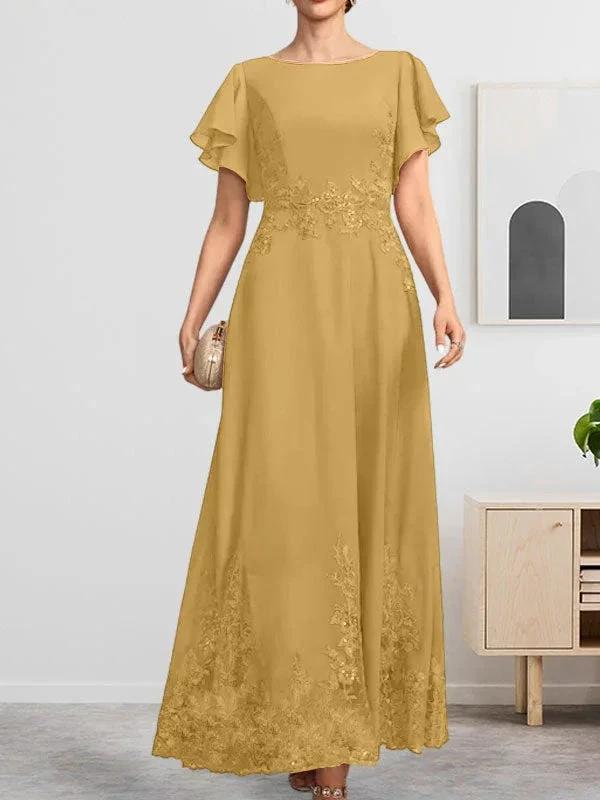A-line Scoop Ankle-Length Lace Chiffon Mother of the Bride Dress With Sequins by Dreamylily