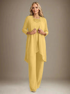 Chiffon Scoop Long Sleeves Mother Of The Bride Pantsuits With Jacket by Dreamylily