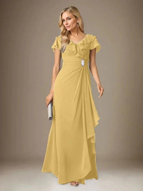 Stormy A-Line V-Neck Ruched Chiffon Dress by Dreamylily