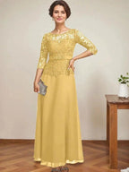 A-line Scoop Illusion Ankle-Length Chiffon Lace Mother of the Bride Dress With Rhinestone Beading by Dreamylily