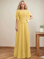 A-line Scoop Illusion Floor-Length Lace Chiffon Mother of the Bride Dress With Sequins by Dreamylily