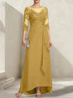 A-line Scoop Illusion Asymmetrical Lace Chiffon Mother of the Bride Dress With Sequins Cascading Ruffles by Dreamylily
