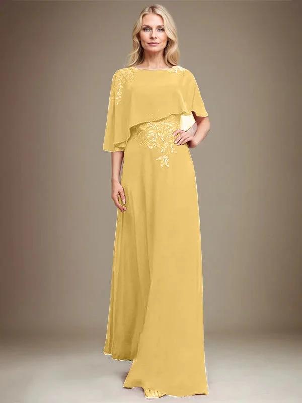 A-line Scoop Floor-Length Chiffon Lace Mother of the Bride Dress With Sequins Beading by Dreamylily