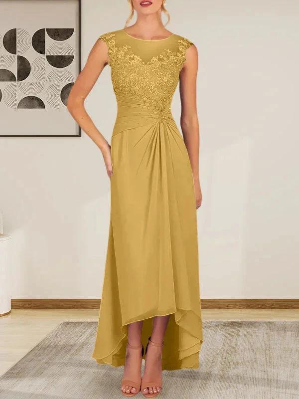 Champagne A-Line Scoop Lace Chiffon Dress by Dreamylily