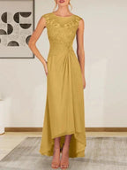 Champagne A-Line Scoop Lace Chiffon Dress by Dreamylily