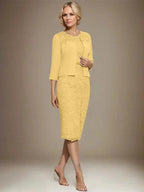 Sheath/Column Scoop Knee-Length Chiffon Lace Mother of the Bride Dress With Beading by Dreamylily