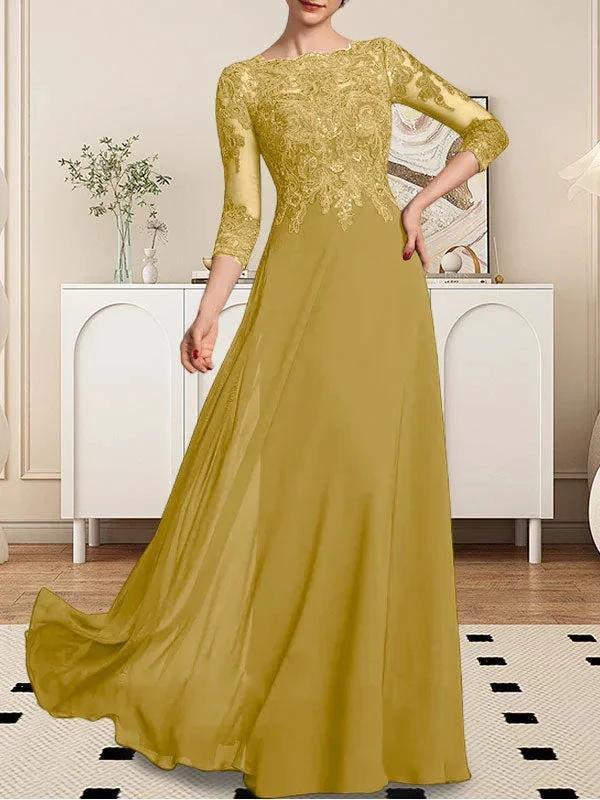 A-line Scoop Floor-Length Lace Chiffon Mother of the Bride Dress With Sequins by Dreamylily
