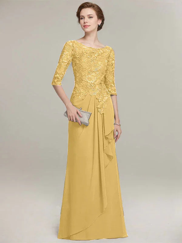 Vestido de gasa con encaje, corte A, escote ilusión, largo hasta el suelo, para madre de la novia con volantes en cascada 