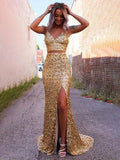 Yellow Prom Dress Two-Pieces Sequin Prom Dresses SYP94 by vivymakudress