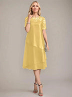 A-Line Scoop Knee-Length Mother of the Bride Dress With Applique & Sequins by Dreamylily
