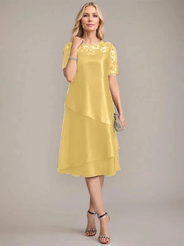 A-Line Scoop Knee-Length Mother of the Bride Dress With Applique & Sequins by Dreamylily