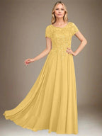 A-Line Scoop Floor-Length Chiffon Mother of the Bride Dress With Applique & Sequins by Dreamylily