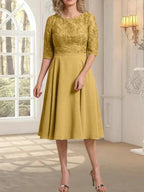 A-line Scoop Knee-Length Lace Chiffon Mother of the Bride Dress by Dreamylily