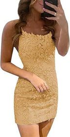 Short Column Blue Lace Spaghetti Straps Sleeveless Prom Dresses by misshow.com