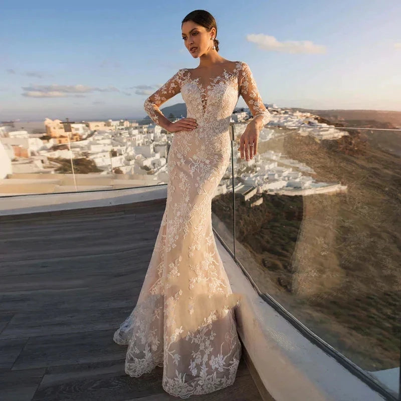 Gorgeous Detachable 2 In 1 Wedding Dress Embroidered Lace On Net With Train Oneck Fullsleeve Vintage Bride Gown Vestido De Novia by payinti
