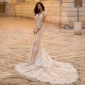 Gorgeous Lace Long Sleeve Mermaid Wedding Dresses Tulle Bridal Gown For Women Cathedral Train V-Neck Appliques Button Back by payinti