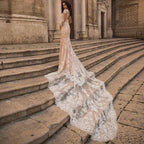 Gorgeous Lace Long Sleeve Mermaid Wedding Dresses Tulle Bridal Gown For Women Cathedral Train V-Neck Appliques Button Back by payinti