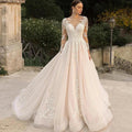 Gorgeous Lace Wedding Dresses Long Sleeve Women's Elegant Tulle Sticker Floral Champagne Bridal Gowns Princess Formal Party Robe by payinti