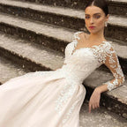 Gorgeous Lace Wedding Dresses Long Sleeve Women's Elegant Tulle Sticker Floral Champagne Bridal Gowns Princess Formal Party Robe by payinti