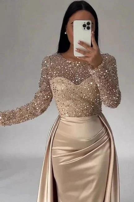 Gorgeous Long A-line Beading Sequined Prom Dresses with Long Sleeves by misshow.com