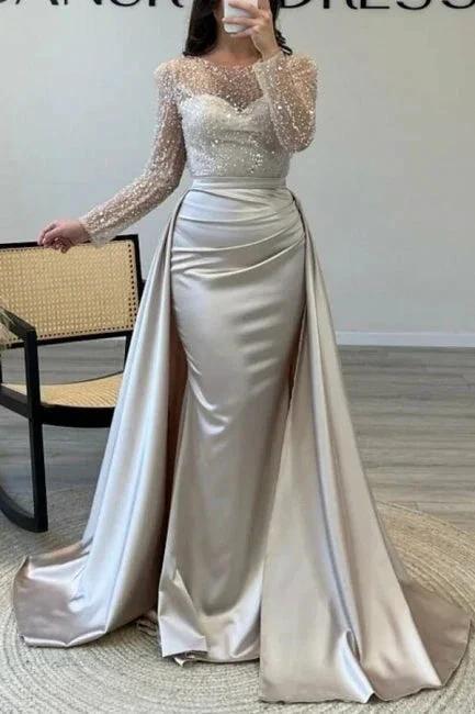Gorgeous Long A-line Beading Sequined Prom Dresses with Long Sleeves by misshow.com