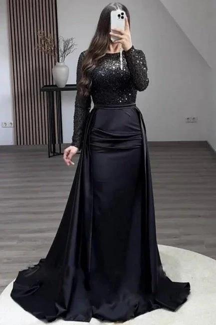 Gorgeous Long A-line Beading Sequined Prom Dresses with Long Sleeves by misshow.com