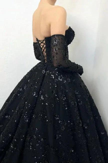 Gorgeous Long Black A-line Sweetheart Lace Laced-up Prom Dress by misshow.com