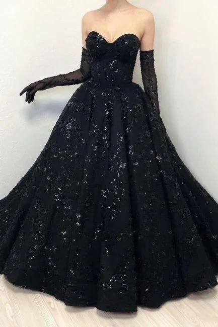 Gorgeous Long Black A-line Sweetheart Lace Laced-up Prom Dress by misshow.com