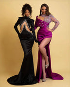 Gorgeous Long Black Mermaid High Neck Prom Dress With Long Sleeves by misshow.com