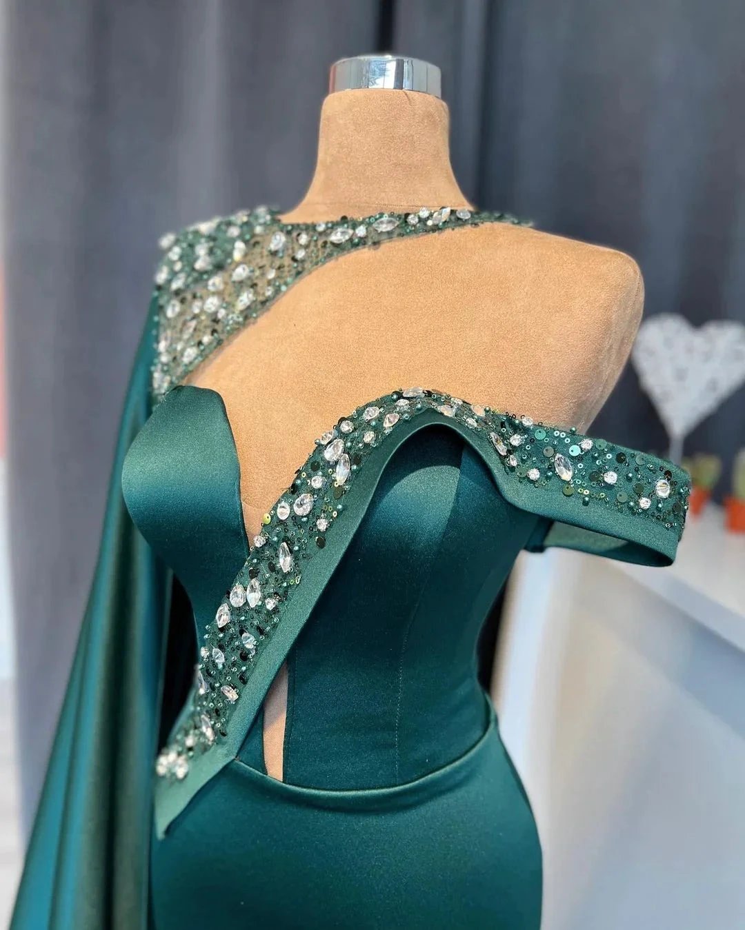 Gorgeous Long Dark Green Mermaid Crystals Prom Dress With Lace by misshow.com