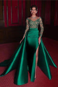 Gorgeous Long Emerald Beading Lace Split Prom dress With Long Sleeves by misshow.com