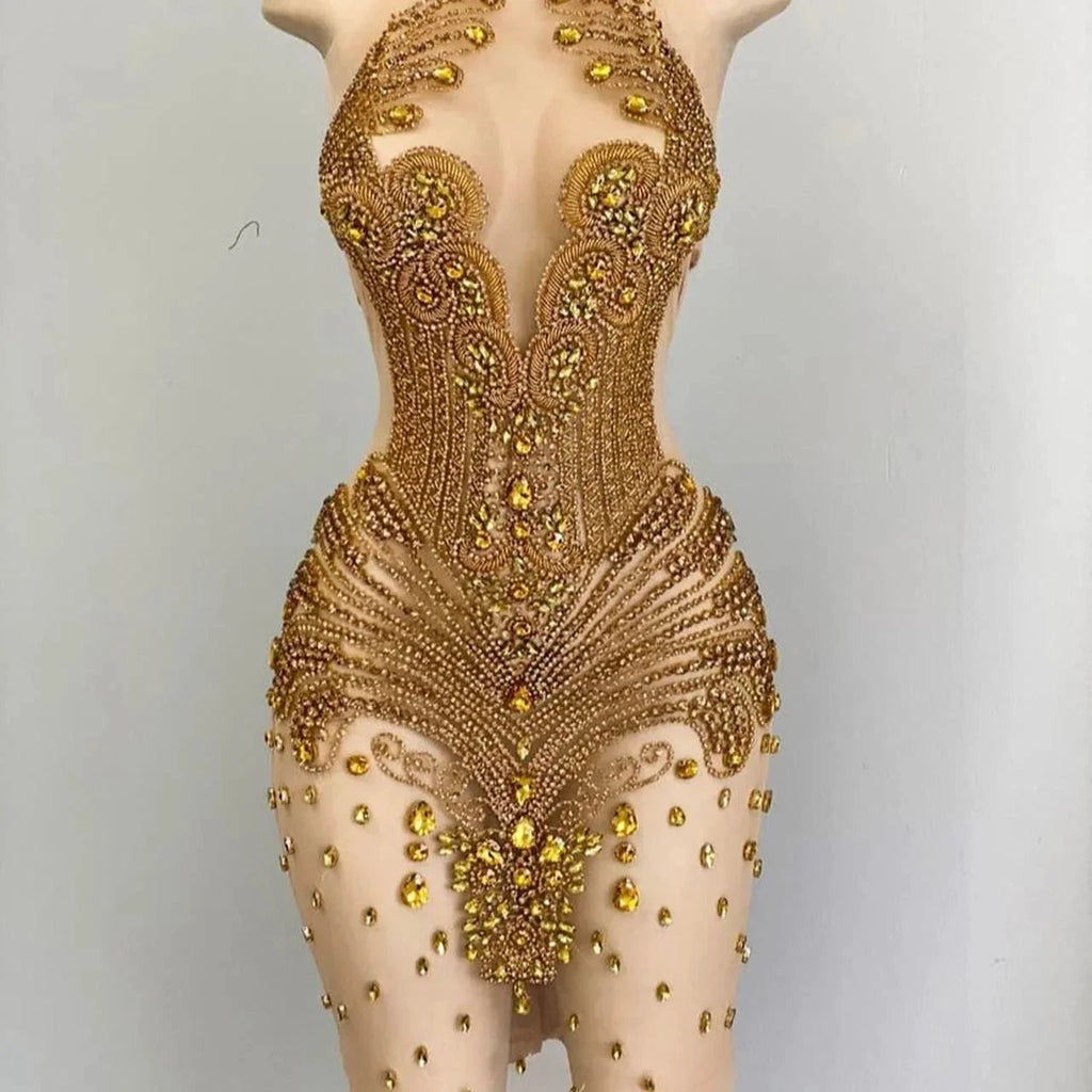 Gorgeous Long Gold Mermaid Lace Sleeveless Sexy Prom Dress by misshow.com
