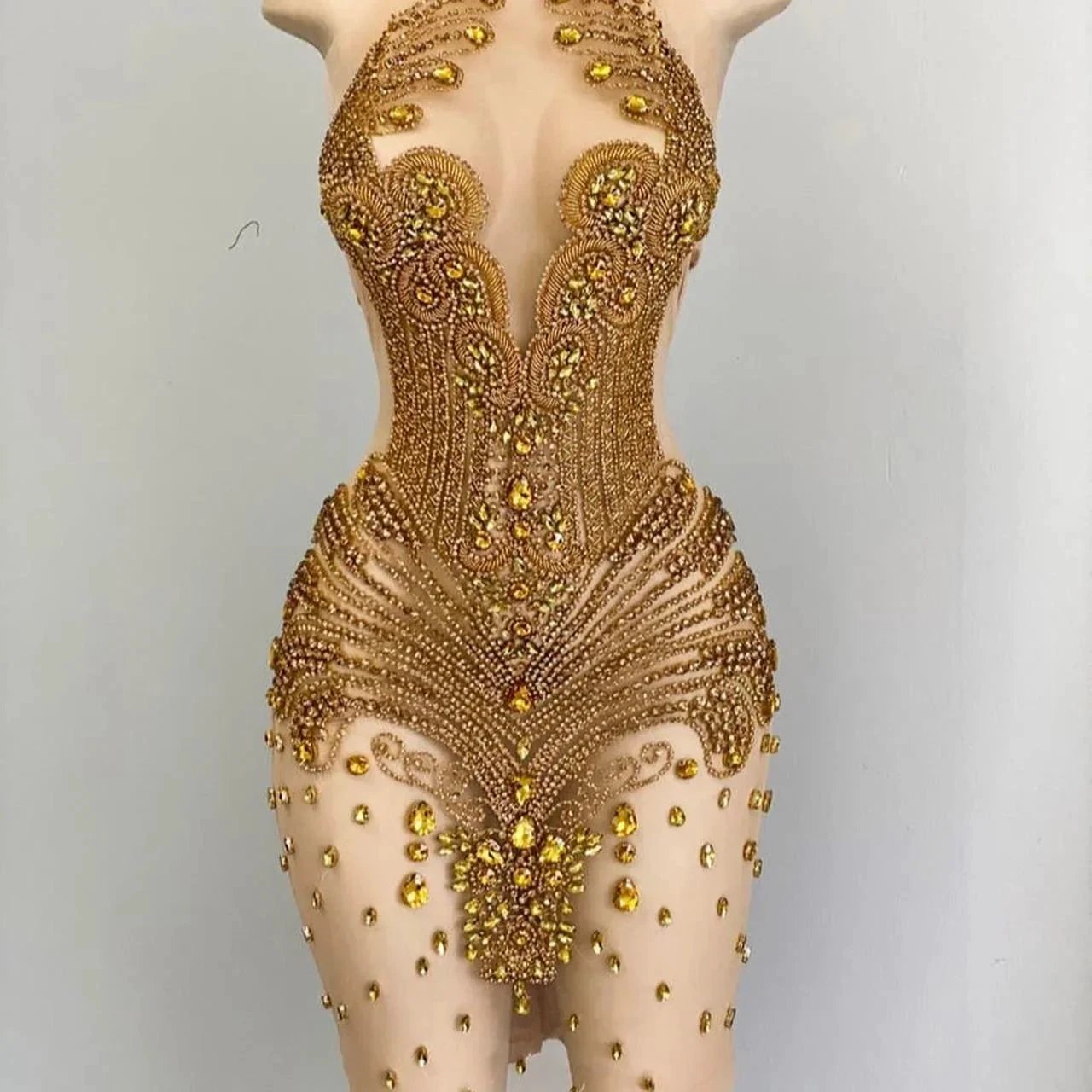 Gorgeous Long Gold Mermaid Lace Sleeveless Sexy Prom Dress by misshow.com