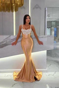 Gorgeous Long Mermaid Gold Sleeveless Jewel Prom Dress with Glitter by misshow.com