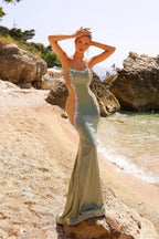 Gorgeous Long Mermaid Sleeveless Rhinestones Satin Prom Dress by misshow.com