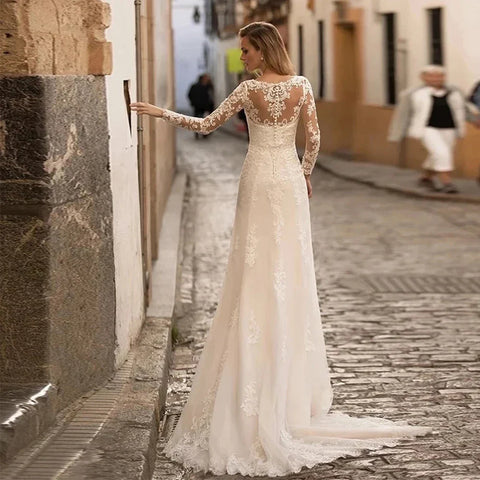 Gorgeous Long Sleeve Lace Mermaid Wedding Dresses V-Neck Tulle Bridal Gowns For With For Women Made Robe De Mariee Vestido