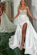 Gorgeous Long White A-line Strapless Jewel Prom Dress With Slit by misshow.com