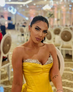Gorgeous Long Yellow Strapless Mermaid Jewels Floor-Length Prom Dress With Slit by misshow.com